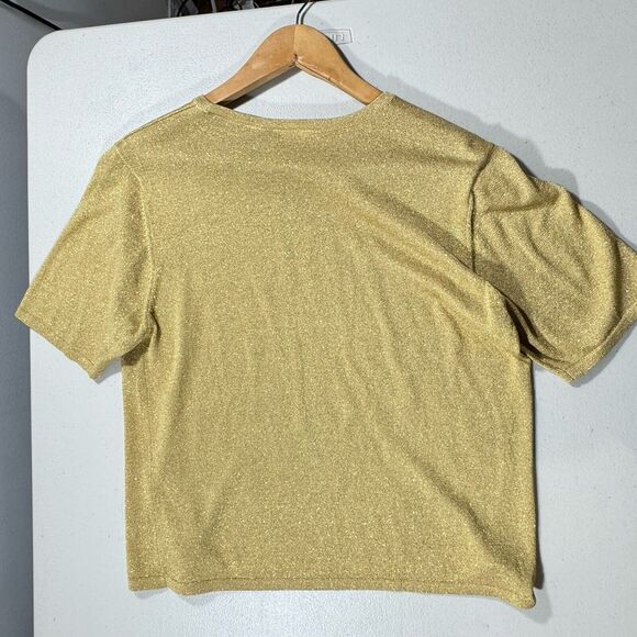 Nordstrom Silk Blend Short Sleeved Sweater Gold Size M - Picture 6 of 6